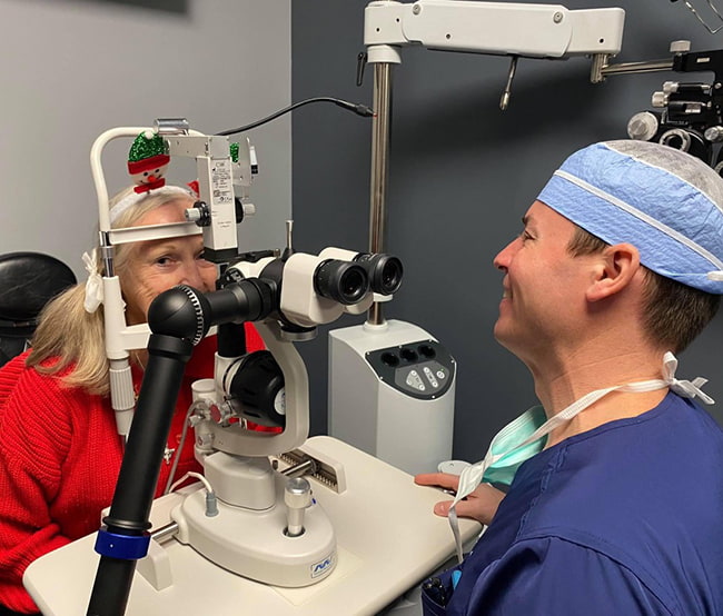Dr. Parkhurst running a test on an elderly patient