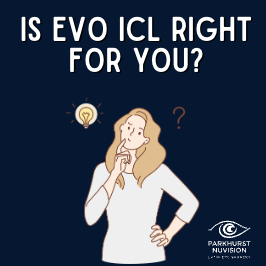 woman touching chin with lightbulb above her head, dark blue background